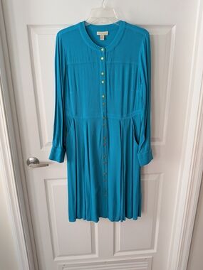 Appleseed's Teal Button-Front Long Sleeve Dress